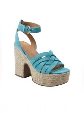Marc Fisher Turquoise Blue Suede Espadrille Platform Wedge Sandals Size 7.5